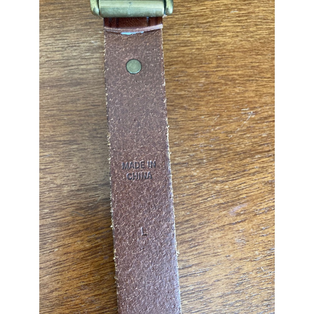 Lauren Ralph Lauren Brown Italian Leather Belt Brass Buckle LRL Logo Cognac L - Picture 11 of 12